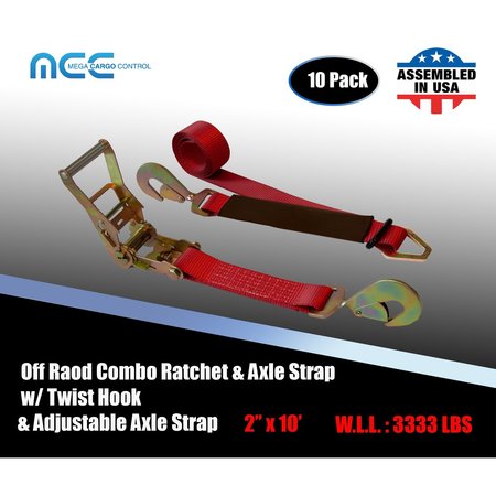 TIE 4 SAFE Axle Ratchet Tie Down Strap w/ Snap Hook Race Car Hauler Trailer Flatbed, 10PK RT42-10-R-C-10